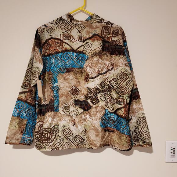 NWT Chico’s 100% Silk Abstract Print Jacket Sz 3 (XL/16) Brown/Teal - Picture 6 of 6